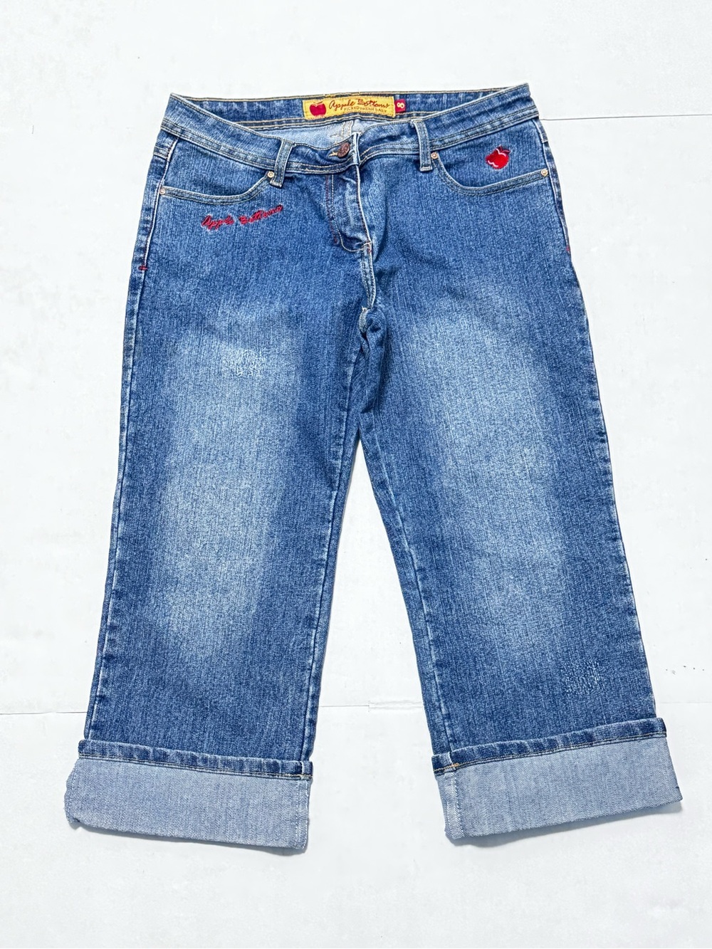Vtg Y2K Apple Bottoms Crop Jeans Sz 8 Straight Embroidered Embellished